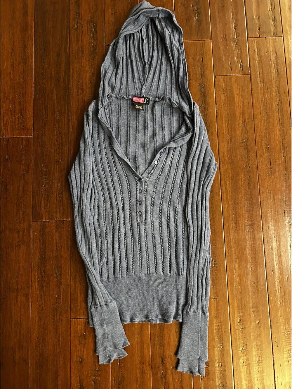 Say What? Women's Gray Ribbed Cotton Hoodie Sweater Size Large